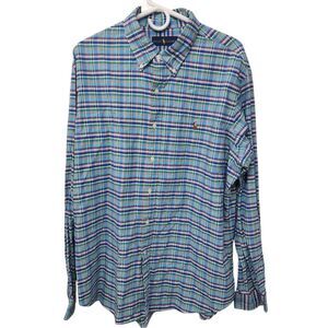 Ralph Lauren Mens Blue Plaid‎ Button Down Long Sleeve Dress Shirt Size XL Cotton